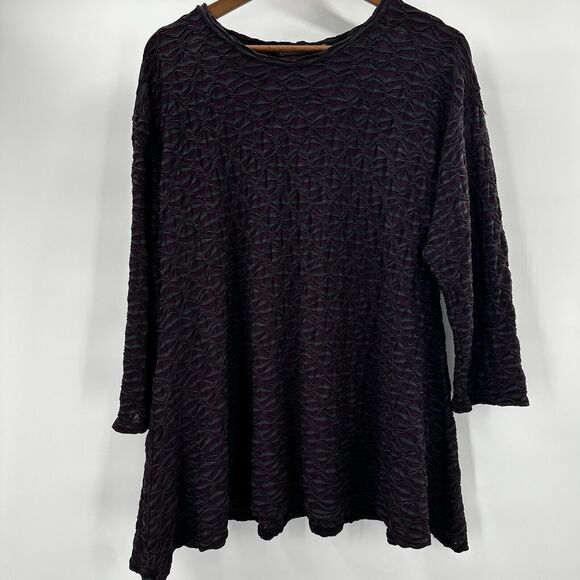 Cut Loose Top Womens 1x Purple Textured Popover Casual Art Striped Lagenlook - Picture 1 of 11